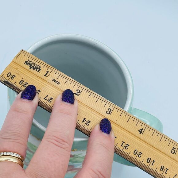 VTG Porcelain Baby Blue Tankard Mug Hand Painted Strawberries Vines Signed OOAK - Picture 7 of 8